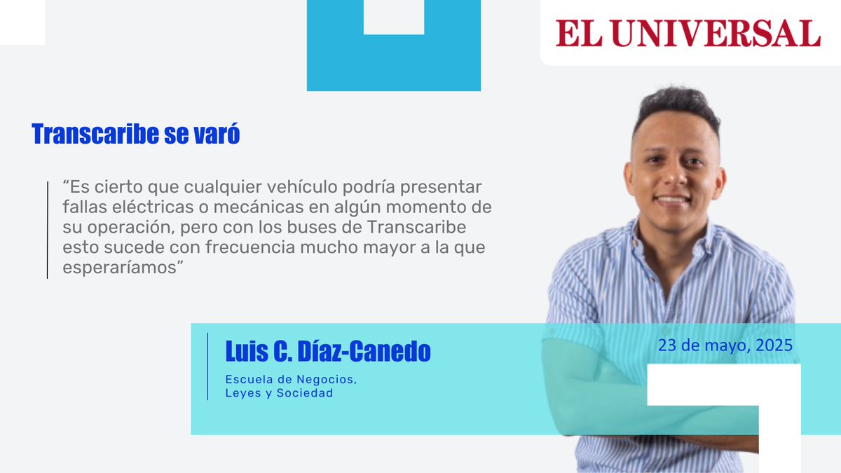 UTB Oficial (@utboficial) on Twitter photo #Opinión | ¿Alguna vez se varó el Transcaribe en el que te transportabas? Lee la columna de opinión de Luis C. Díaz-Canedo (<a href="/LuiskDiaz/">Luis C. Díaz-Canedo</a>), profesor de la Escuela de Negocios, Leyes y Sociedad de la #UTB, sobre este sistema de transporte público cartagenero. eluniversal.com.co/opinion/column… #Opinión | ¿Alguna vez se varó el Transcaribe en el que te transportabas? Lee la columna de opinión de Luis C. Díaz-Canedo (<a href="/LuiskDiaz/">Luis C. Díaz-Canedo</a>), profesor de la Escuela de Negocios, Leyes y Sociedad de la #UTB, sobre este sistema de transporte público cartagenero. eluniversal.com.co/opinion/column…