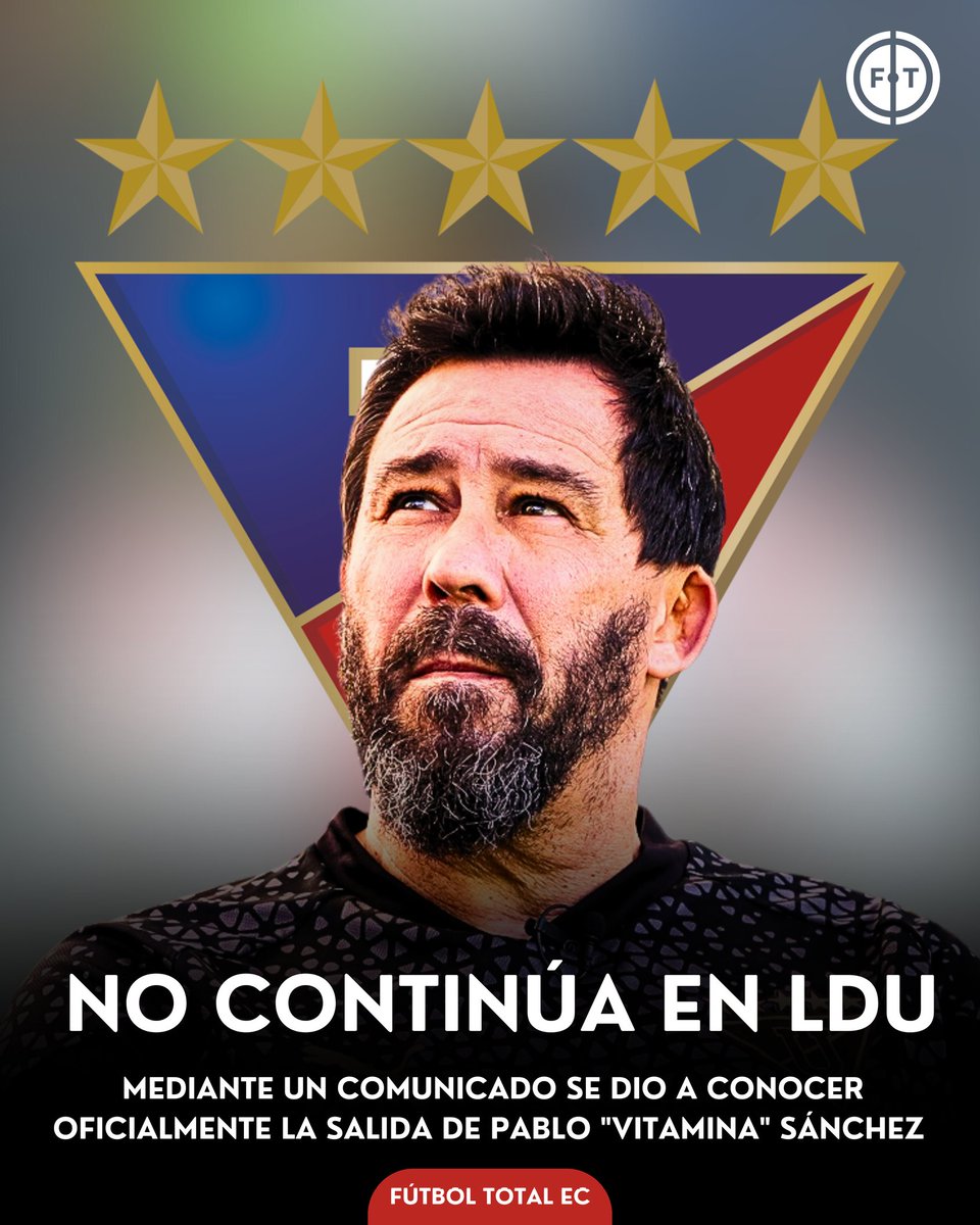 FutbolTotalEcua's tweet photo. 🚨𝐎𝐅𝐈𝐂𝐈𝐀𝐋 | Pablo "vitamina" Sánchez deja de ser DT de Liga Deportiva Universitaria.

Mediante un comunicado oficial el equipo albo dio a conocer que el director técnico Pablo Sánchez no continuará al mando de LDU.⚪️⚪️⚪️

#ldu #oficial https://t.co/b86NBCnxL0
