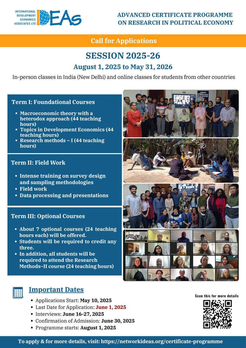 IDEAs (@deveconnetwork) on Twitter photo ๐ขGeneral information on <a href="/DevEconNetwork/">IDEAs</a> Advanced Certificate Programme on Research in Political Economy is here โก๏ธnetworkideas.org/certificate-prโฆ
Details on the admission process hereโก๏ธnetworkideas.org/announcements/โฆ
๐๏ธLast date to apply: June 1, 2025
๐Apply online โก๏ธ forms.gle/JKKPWfLkmgCjPjโฆ ๐ขGeneral information on <a href="/DevEconNetwork/">IDEAs</a> Advanced Certificate Programme on Research in Political Economy is here โก๏ธnetworkideas.org/certificate-prโฆ
Details on the admission process hereโก๏ธnetworkideas.org/announcements/โฆ
๐๏ธLast date to apply: June 1, 2025
๐Apply online โก๏ธ forms.gle/JKKPWfLkmgCjPjโฆ