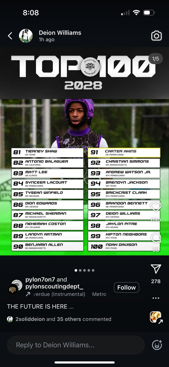 Deion7Williams's tweet photo. Honored to be ranked in the class of 2028 by @Pylon7on7 @Get__Recruited @RecruitLangston @RecruitGeorgia https://t.co/xFlahCENbA