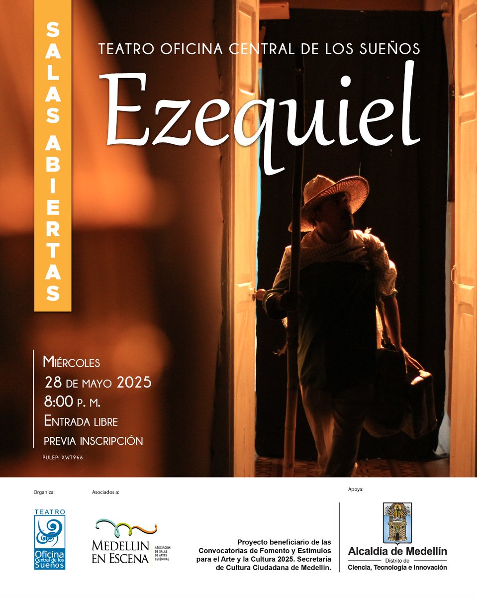 🎭 ¡Salas Abiertas con Ezequiel!
Este miércoles 28 de mayo nos encontramos en el <a href="/teatrooficina/">Teatro Of. Central</a> para vivir juntos Ezequiel, una obra que nos atraviesa y nos invita a pensar desde lo más profundo.

📝 Inscríbete y separa tu cupo en el siguiente link forms.gle/J1r7VXJH8cLWFn…