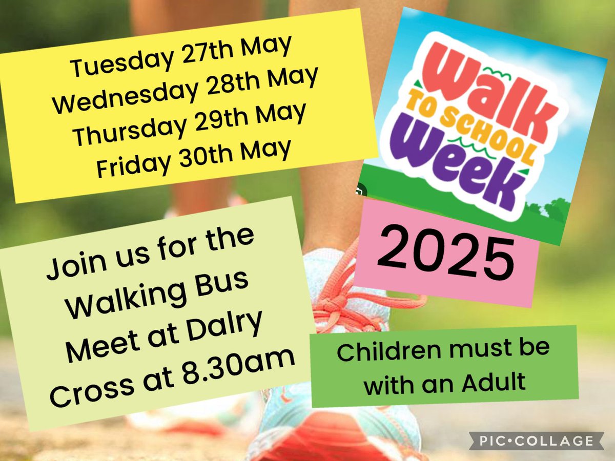 DalryPrimary's tweet photo. Join us on our Walking Bus starting Tuesday 27th at 8.30am at Dalry Cross then everyday this week. See you then. #walktoschoolweek @LStreetsScot @roadsafetyNAC https://t.co/cCBxUzsT5M