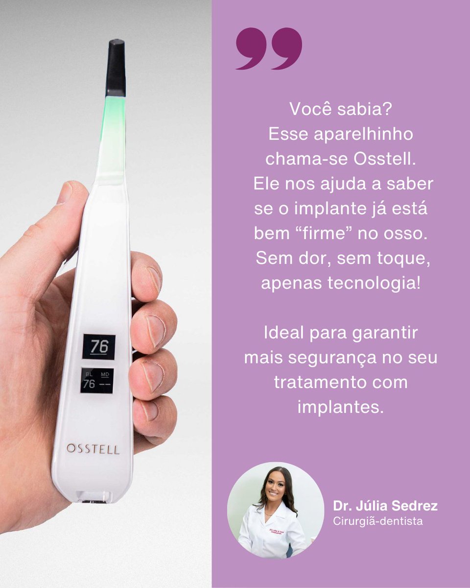 Osstell's tweet photo. “Did you know?” or “Você sabia?” 🇧🇷
We love how Dr. Júlia Sedrez explains the benefits of the Osstell Beacon. 
A smart, non-invasive way to ensure safer, more predictable implant treatments. Swipe to see the quote in Brazilian Portuguese. Thank you for sharing, Dr. Júlia Sedrez! https://t.co/hg1dj5PZ2N