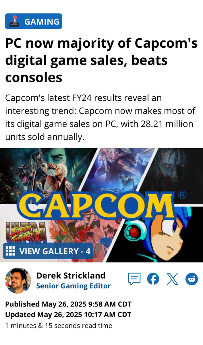 Pirat_Nation's tweet image. PC now majority of Capcom's digital game sales, beats consoles

Capcom now makes most of its digital game sales on PC