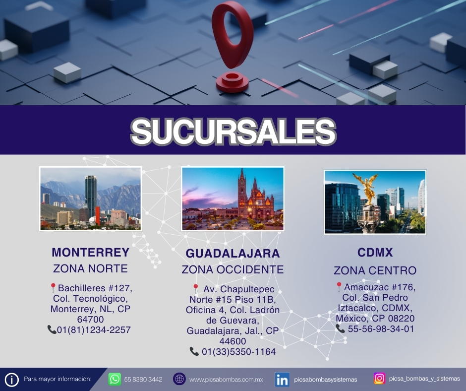 📍 ¡PICSA está más cerca de ti!
Atendemos en:
🔹 Monterrey (Zona Norte)
🔹 Guadalajara (Zona Occidente)
🔹 CDMX (Zona Centro)
Asesoría técnica y soluciones a tu alcance.
📲 WhatsApp: 55 8380 3442
🌐 picsabombas.com.mx
#PICSA #Sucursales #Monterrey #Guadalajara #CDMX