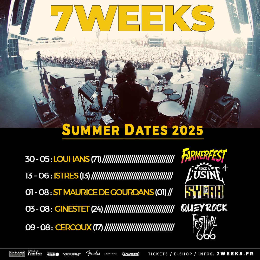 ✦ 𝗙𝗘𝗦𝗧𝗜𝗩𝗔𝗟𝗦 𝟮𝟬𝟮𝟱 ✦
On passera par plusieurs festivals cet été et ça débute ce Vendredi 30 Mai! Infos, Tickets, e-shop sur 7weeks.fr

#7weeksmusic #7weeks #festival2025