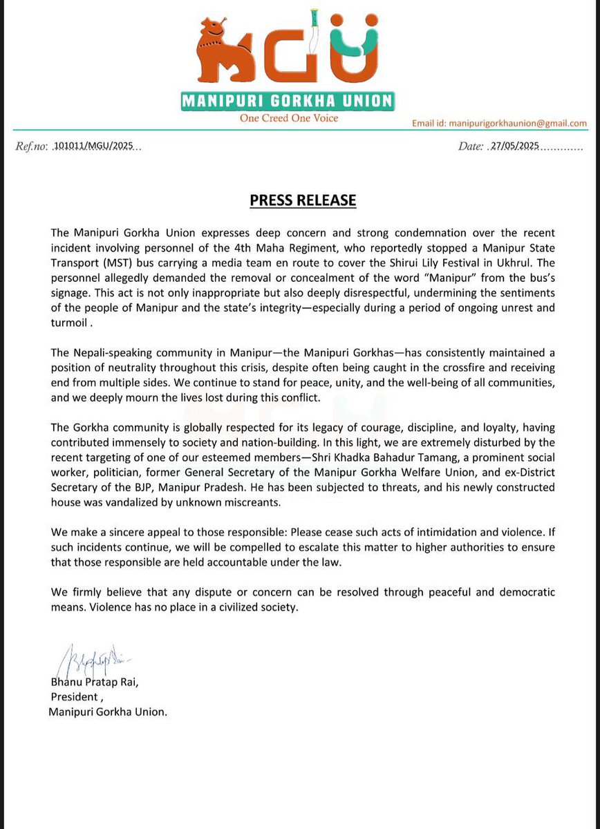 So the Meitei-Tangkhul bromance ends in flames, with a "stern and last warning" from the later. Now, out of nowhere, Manipuri Gorkha pops up as the valley’s new mouthpiece. Cute. What next <a href="/Bimol_Akoijam/">A. Bimol Akoijam</a> ?