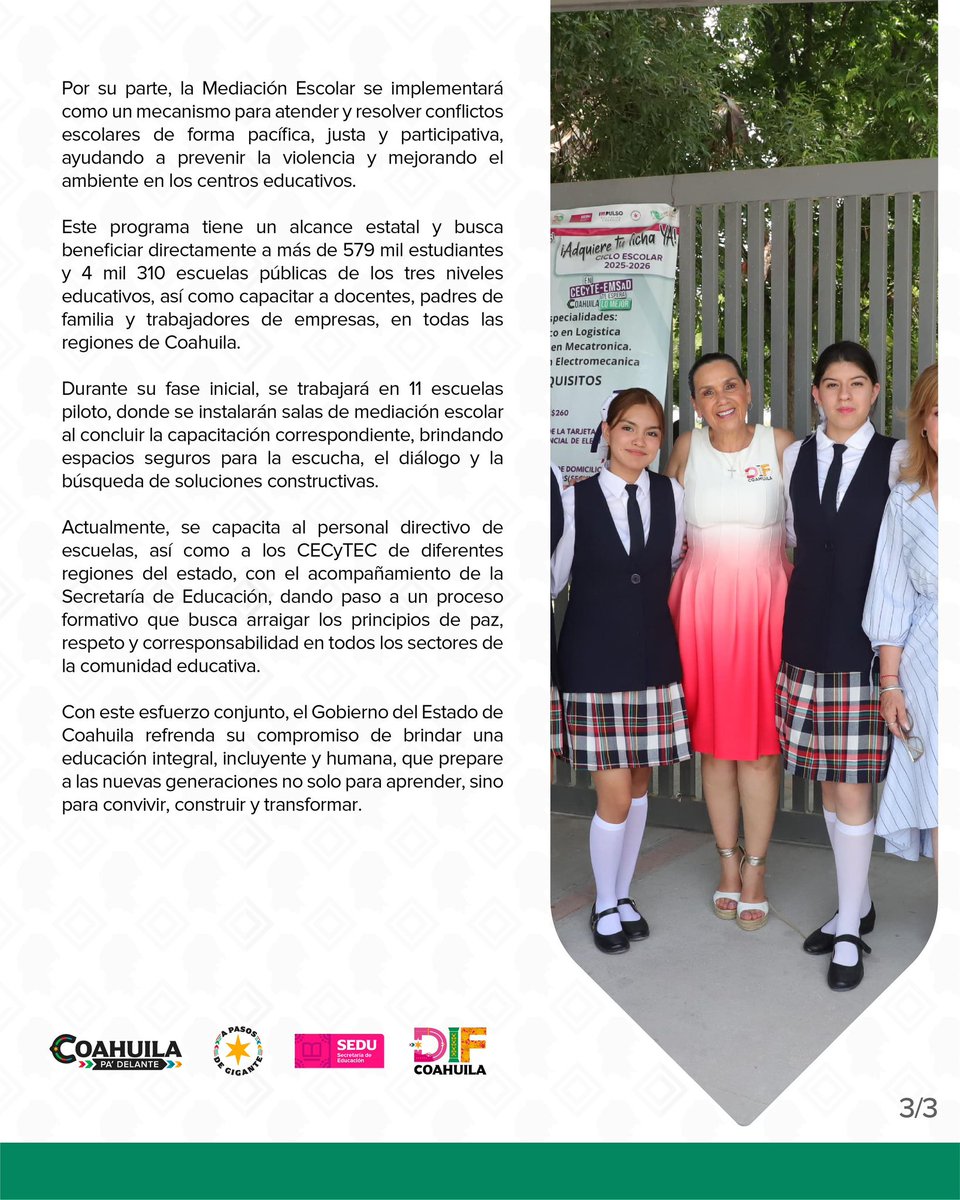 Impulsa gobierno de Coahuila la cultura de paz en las escuelas.
<a href="/manolojim/">Manolo Jiménez Salinas</a> 

#CoahuilaPaDelante
#APasosDeGigante