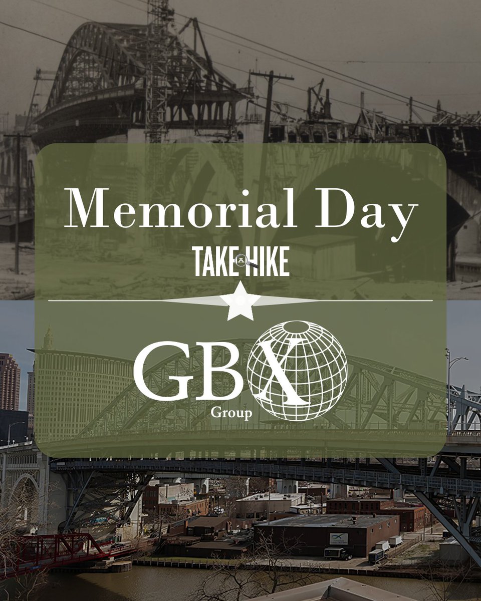 gbxgroupcle's tweet photo. The Veterans Memorial Bridge is a place for people to honor and recognize veterans on Memorial Day. Take a Hike tours of the bridge are available this summer.
Reserve your spot today: https://t.co/NJlhcrQIaC
#MemorialDay #TakeAHikeCLE #CLEhistory #HistoricPreservation https://t.co/oyRPGMc3Pr