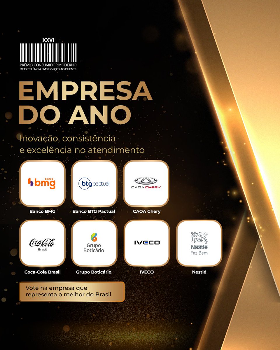 Está aberta a votação do Prêmio Consumidor Moderno 2025! 🏆

Há 26 anos, reconhecemos quem transforma o atendimento ao consumidor no Brasil. Agora, é sua vez de escolher os protagonistas. Vote no CEO do Ano, Hall da Fama e Empresa do Ano!

premio.consumidormoderno.com.br/voto-popular-2…