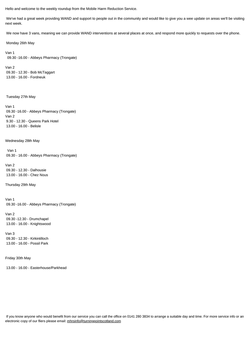 This week's van locations <a href="/turningpointsco/">Turning Point Scotland</a>