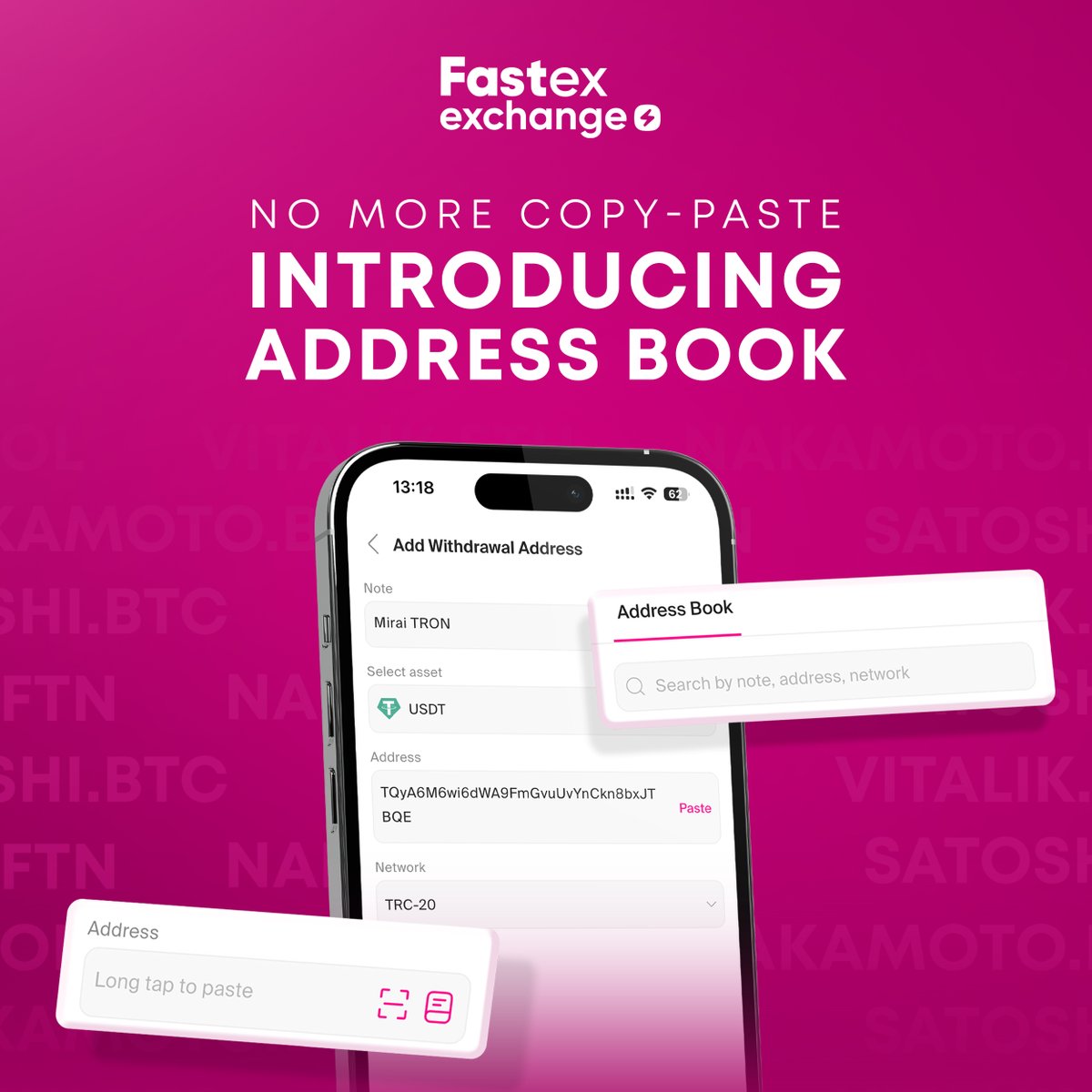No more double-checking long wallet addresses — Fastex Exchange makes crypto  transfers easier with the new Address Book feature. ✓ Save time and reduce  errors by securely storing and labeling your frequently