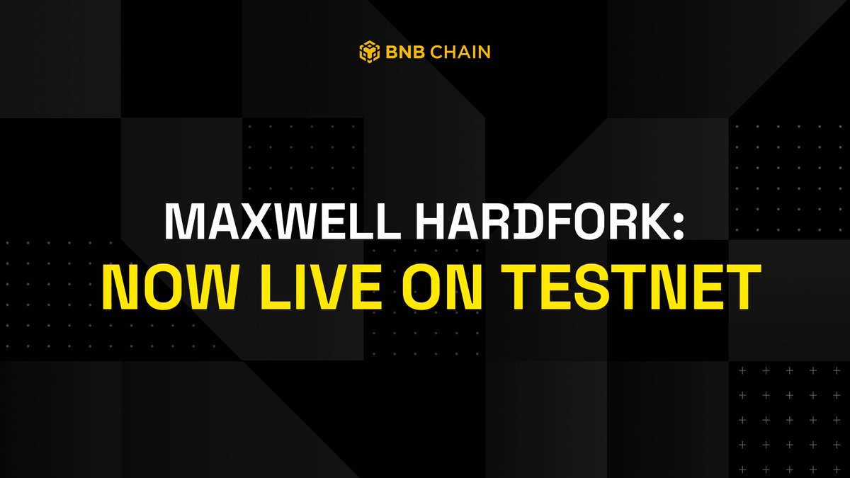 BNBCHAIN's tweet photo. Maxwell HardFork Successfully Activated on BNB Chain Testnet✨

The Maxwell upgrade is now live on BNB Chain testnet, activated at block 5,255,2978. 

Key Technical Specifications:
🔶Block time: 0.75 seconds
🔶Consecutive block production: 16 blocks
🔶Enhanced network scalability and efficiency

Developers and validators are encouraged to begin testing the new infrastructure.