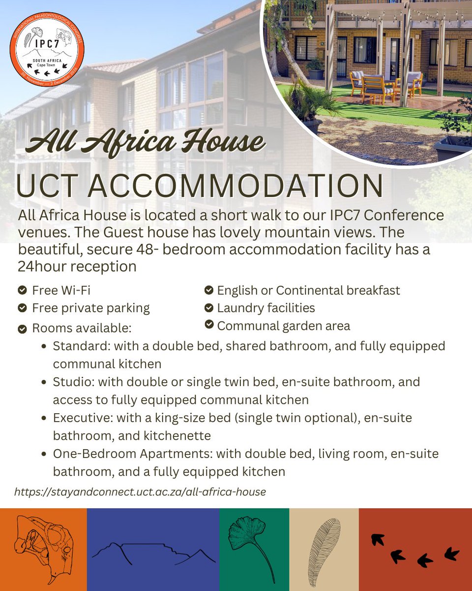 IPC7_'s tweet photo. Looking for accommodation for IPC7?
We’ve got great news! 🎉
The #IPC7 has secured special rates with UCT Student Residence and All Africa House to offer affordable lodging options close to the congress venues
More info in our website -> https://t.co/aJ3TE5WVb3 https://t.co/7CZVH9XqGY