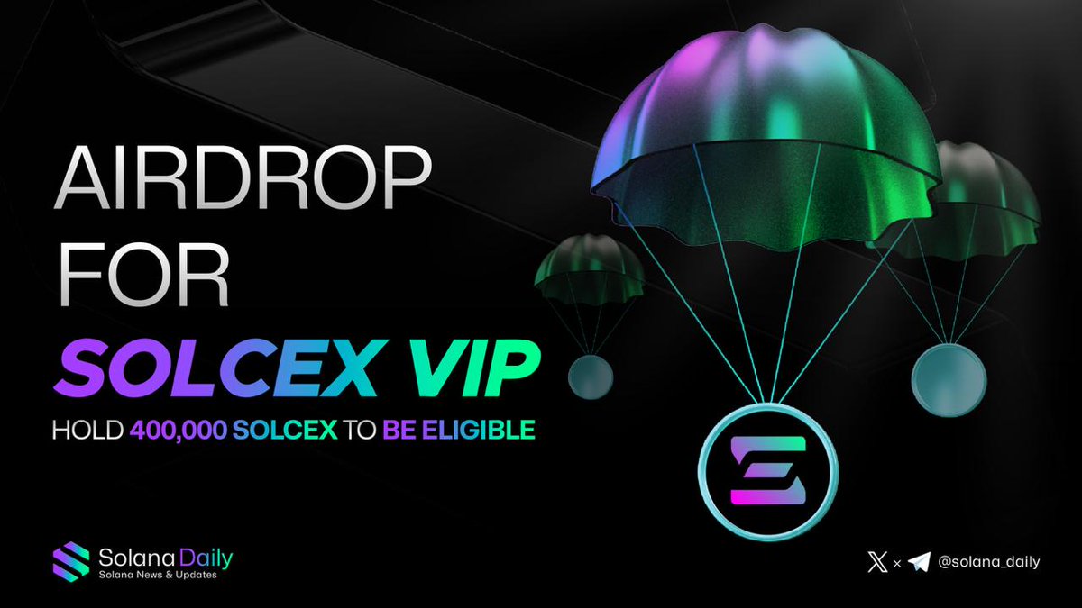 SolCex is launching its first Airdrop this week for their valued VIPs!!

As a thank-you to its loyal users, holders of 400,000+ $SOLCEX are now eligible for epic rewards.

The more SOLCEX holdings, the more rewards

#SolCex #Airdrop