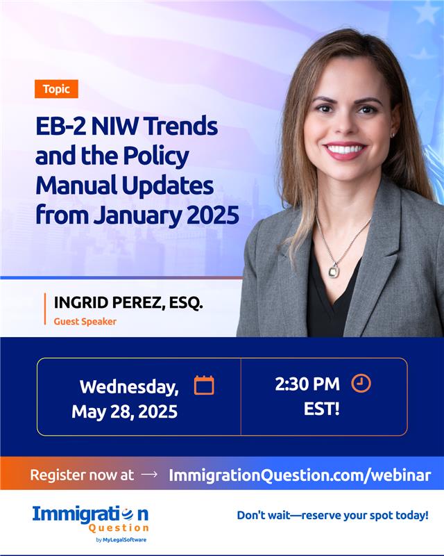 BougeeAndFree's tweet photo. Unlock the latest on EB-2 NIW trends and the 2025 Policy Manual updates! Join #immigration attorney Ingrid Perez, Esq. for a live deep dive.

Need immigration help? Download the free Immigration Question app.

FREE Registration Today! ➡️

#EB2NIW #ImmigrationUpdates #VisaWebinar https://t.co/lusvvFgvgJ