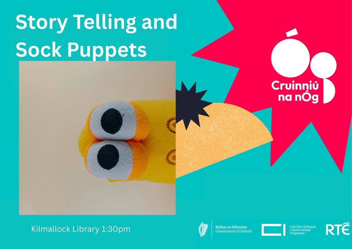 Limerick : Culture : Arts (@limerickarts) on Twitter photo Join storyteller Simone Schuemmelfeder at Kilmallock Library for storytime and sock puppet making! Perfect for toddlers and families. Limited spots, contact +353 61 556160 or kilmallocklibrary@limerick.ie. @limerickcc #cruinniunanog Join storyteller Simone Schuemmelfeder at Kilmallock Library for storytime and sock puppet making! Perfect for toddlers and families. Limited spots, contact +353 61 556160 or kilmallocklibrary@limerick.ie. @limerickcc #cruinniunanog