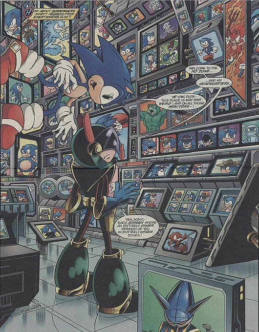 In the Sonic Super Special Issue #10 story "A Tale of Two Hedgehogs", among many other versions of himself, a Batman Sonic can be seen. 