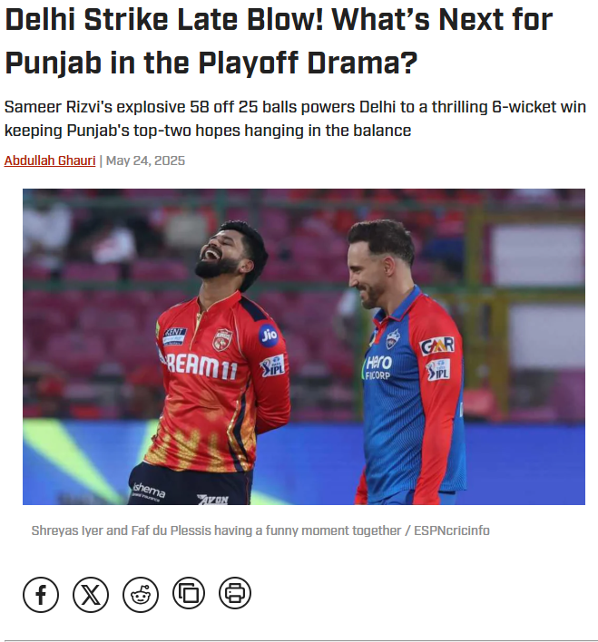 CricketPulseUSA's tweet photo. Delhi Strike Late! Playoff Pressure Mounts on Punjab

For further details, read the full article here:
https://t.co/FOfLXL4c5x

#cricketpulseusa #delhi #punjab #rizvi #playoff #win #match #t20 #cricket #score https://t.co/2S2ZQKHqcL