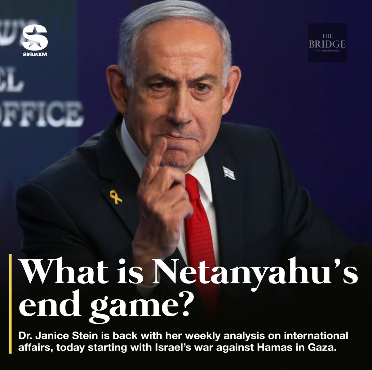Peter Mansbridge (@petermansbridge) on Twitter photo He’s losing allies, but he’s not losing power. Netanyahu’s grip on Israel continues, despite long-time allies beginning to distance themselves.
What is his end game? Dr. Janice Stein is here to discuss.
Listen on <a href="/CanadaTalks167/">SiriusXM Canada Talks</a> & podcast platforms at noon EST. He’s losing allies, but he’s not losing power. Netanyahu’s grip on Israel continues, despite long-time allies beginning to distance themselves.
What is his end game? Dr. Janice Stein is here to discuss.
Listen on <a href="/CanadaTalks167/">SiriusXM Canada Talks</a> & podcast platforms at noon EST.