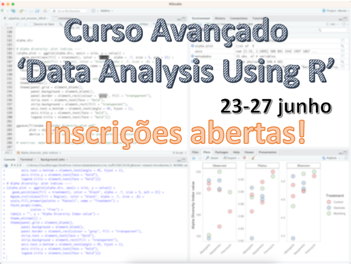 Curso avançado/Advanced course “Data Analysis Using R”  
:: quando? 23-27 junho 
:: onde? Universidade de Aveiro  
:: candidaturas em forms.ua.pt/index.php?r=su…
<a href="/BioMicroLab95/">BioMicroLab</a>
<a href="/UnivAveiro/">Universidade Aveiro</a>
@CESAM_Univ   
#cursoR #AnaliseDados #tidyverse #ggplot #Rcourse #Rlanguage #DataAnalysis