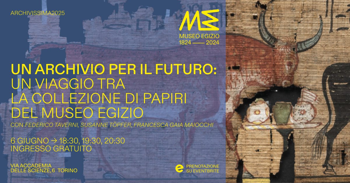 Per Archivissima, il 6 giugno vi aspettiamo per una serata dedicata alla scoperta della Collezione di Papiri del Museo Egizio, con un focus su alcuni esempi di digitalizzazione 3D ad altissima risoluzione.
Prenota il tuo posto e la tua fascia oraria qui: ow.ly/RuUy50VYQbI