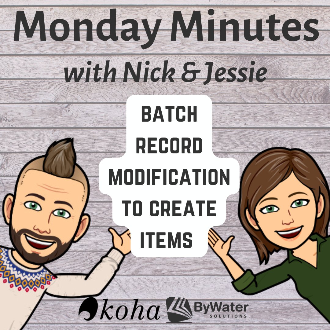 Happy Monday and Happy Memorial Day to our partners in the USA!

Time for a new Monday Minutes!

This week, Nick and Jessie talk about batch record modification to create items. 

Watch here: zurl.co/t7l0L 

Read the blog: zurl.co/KJqjg 

#opensource #koha