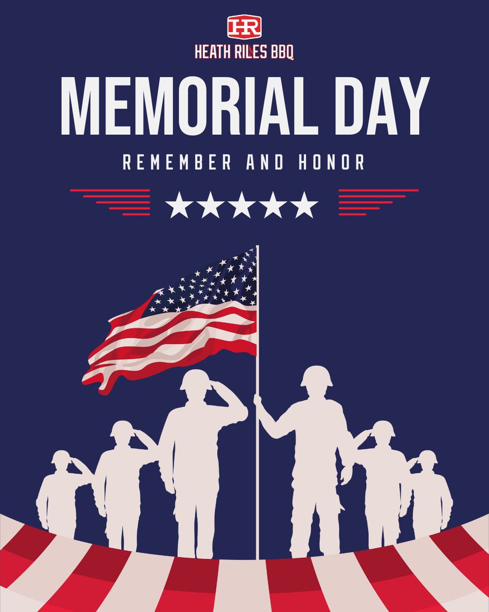 Today, we honor the brave men and women who gave everything for our freedom. From all of us at Heath Riles BBQ — we’re grateful, we remember, and we salute. Have a safe and meaningful Memorial Day.

#memorialday #heathrilesbbq