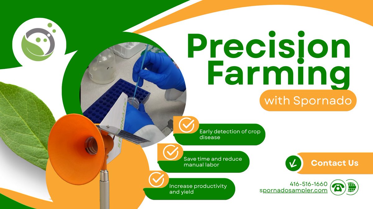 spornadosampler's tweet image. Boost your crop protection with Spornado early disease detection that fits right into your precision farming strategy. Save time, save spray, and protect yield. 🌾
#PrecisionFarming #CropProtection #AgTech #Spornado
📩 Contact us now to learn more!