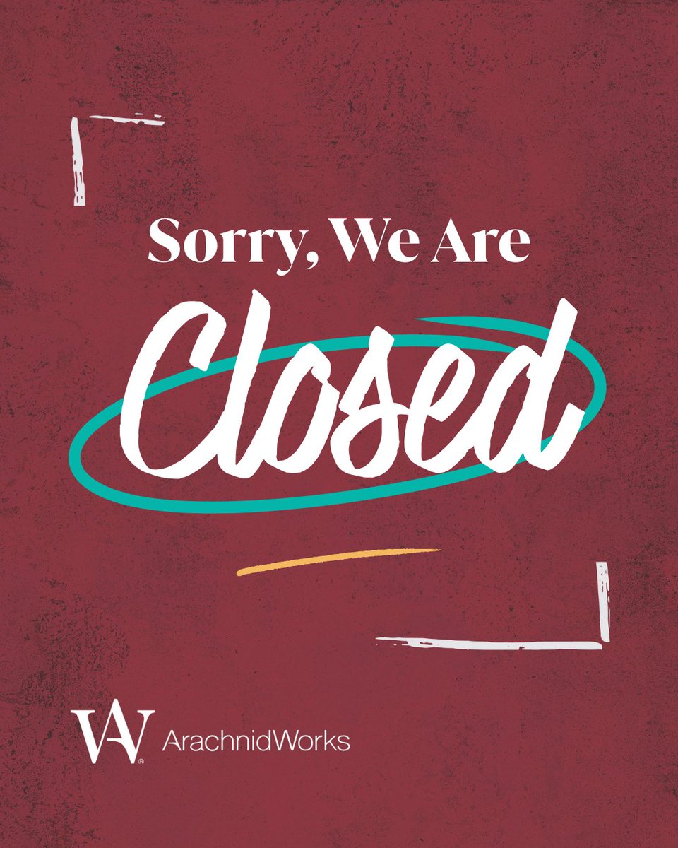ArachnidWorks's tweet photo. We're closed in observation of Memorial Day but will be back to work tomorrow! Enjoy your time with your loved ones.

#WeAreAW #ArachnidWorks #DigitalMarketing #WebsiteDesign #SEO #SocialMediaManagement #GraphicDesign #FrederickMD  #ArachnidWorks #MarketingAgency #FrederickMD https://t.co/pYRe4eDk3F
