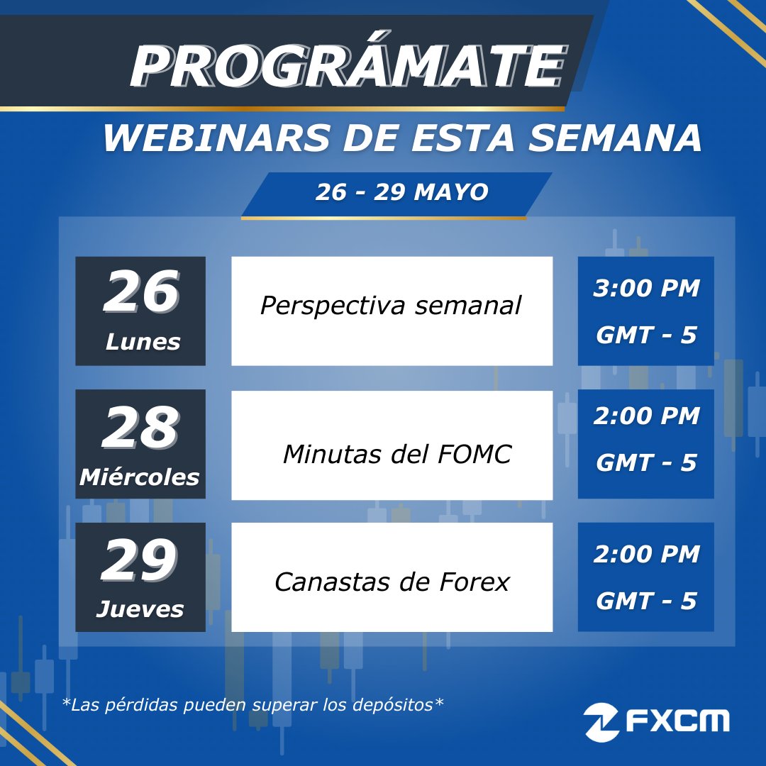 ¡Nuevas ideas, nuevas oportunidades!

Descubre herramientas prácticas para operar con más confianza.

Webinars en vivo esta semana en FXCM Español (@FXCMEspañol).

#FXCM #webinars #trading #finanzas #expertos

Las pérdidas pueden super los depósitos.