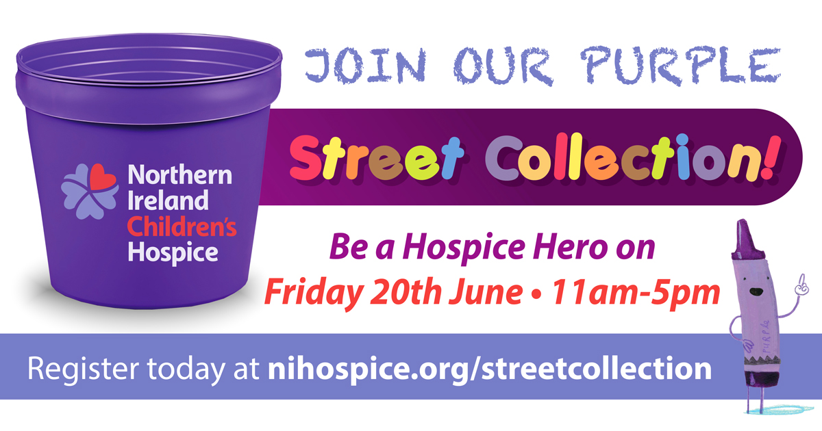 Nearly ⅔ of our children’s hospice care is only possible thanks to volunteers 💜

On 20th June, help us raise vital funds at our bucket collections in:
📍 West Belfast
📍 Bangor
📍 Coleraine
📍 Banbridge
📍 North Belfast

Sign up 👉 brnw.ch/21wSW0U