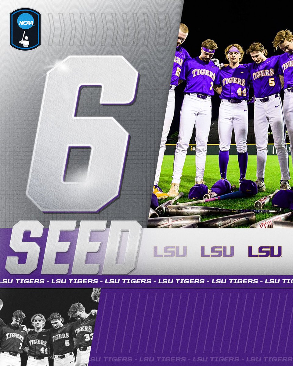 NCAABaseball's tweet photo. 6 Seed

@LSUbaseball

#RoadToOmaha https://t.co/sNXG2A9c2P