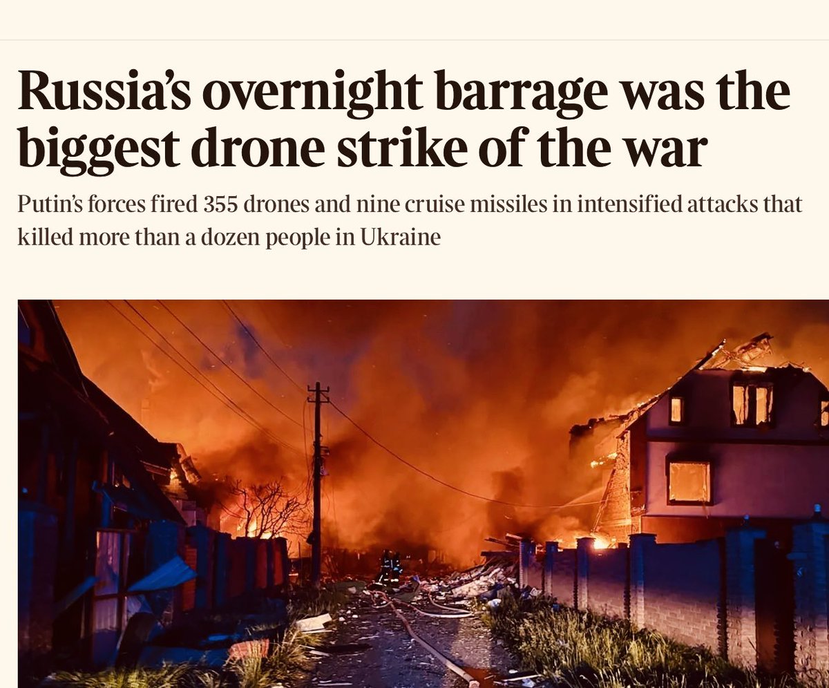 If TRUMP were serious about standing up to PUTIN…

He’d call for a no-fly zone over Ukraine - backed by a Coalition of the Willing  - ready to take down Russian drones and missiles in Ukrainian airspace.

This would change the trajectory of the war.