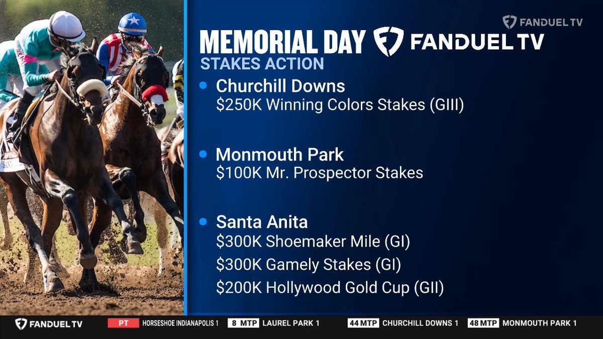 FanDuel Racing (@fanduel_racing) on Twitter photo Check out the stakes action happening today, including 3 graded stakes at Santa Anita.
Watch them all on <a href="/FanDuelTV/">FanDuel TV</a>. Check out the stakes action happening today, including 3 graded stakes at Santa Anita.
Watch them all on <a href="/FanDuelTV/">FanDuel TV</a>.
