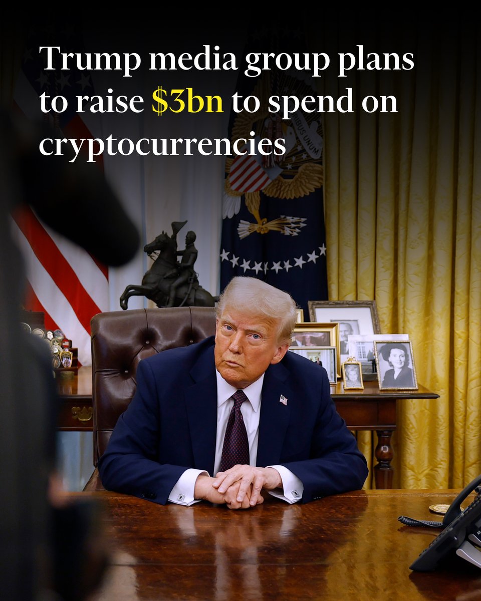 Trump Media &amp; Technology Group, which is behind the Truth Social app and controlled by the president’s family, aims to raise $2bn in fresh equity and another $1bn via a convertible bond, according to people briefed on the matter. on.ft.com/3Fr2zZM