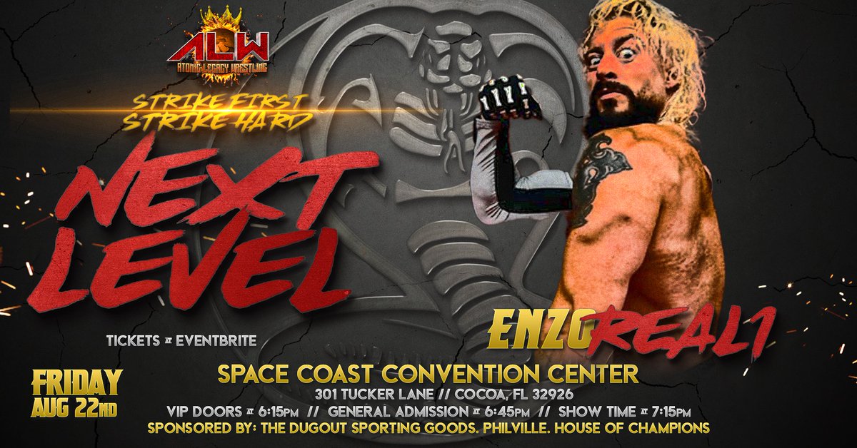 🎙 HOW YOU DOIN 🎙 

ALW <a href="/WrestlingAtomic/">Atomic Legacy Wrestling</a> is excited to announce that <a href="/real1/">REAL1 (FKA Enzo Amore)</a> is making his ALW debut on Friday August 22nd at "Strike First. Strike Hard. NEXT LEVEL" in Cocoa Florida!

Tickets go ON SALE this Friday at NOON!

eventbrite.com/e/alw-strike-f…