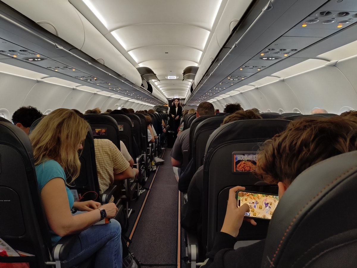 We are on the plane, despite an unhelpful group of 53 taking forever to get through passport checks.