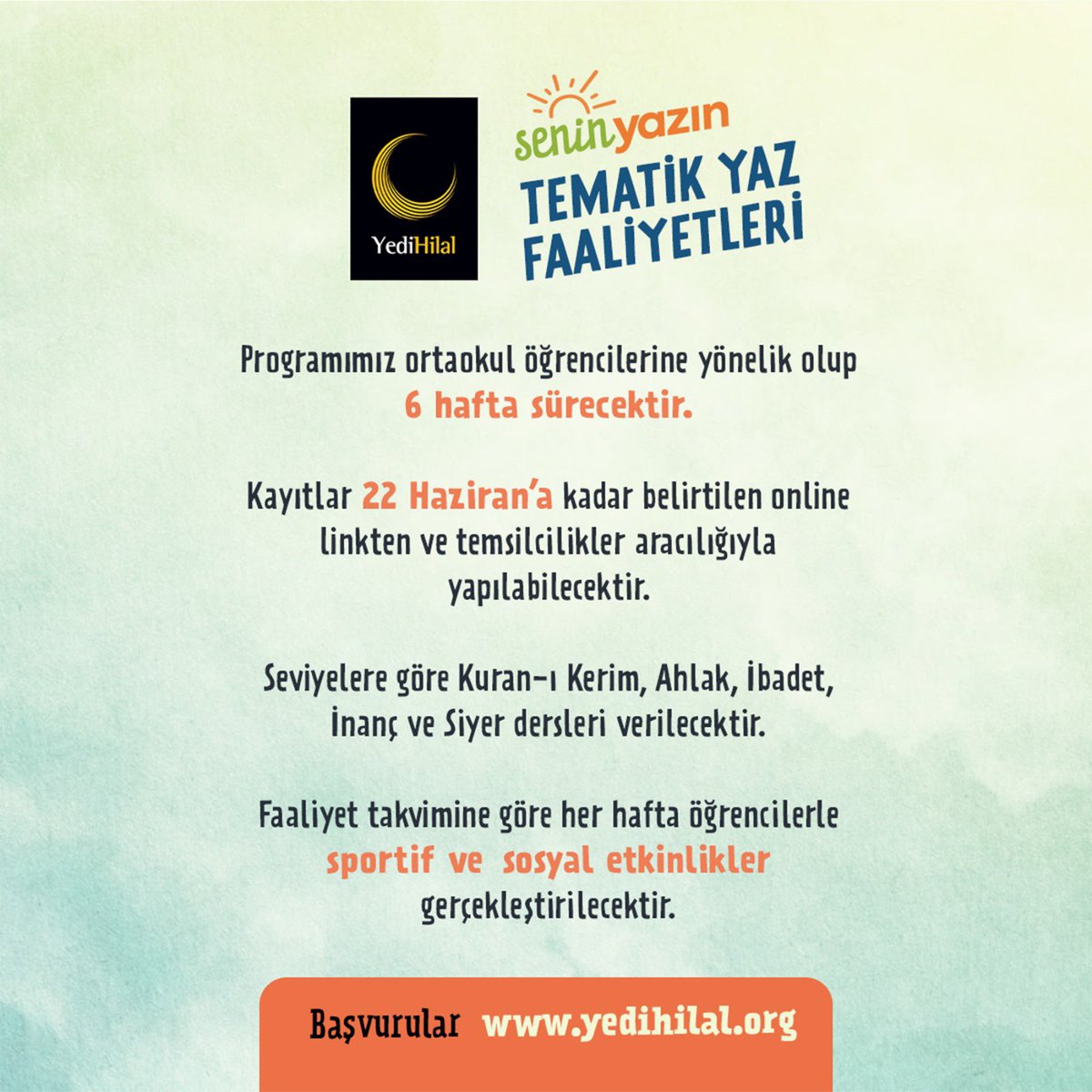 bursayedihilal's tweet photo. 📢 Ortaokul öğrencilerine yönelik “Senin Yazın" tematik yaz faaliyetleri kayıtlarımız başlıyor.

✏️ Kayıt için:

https://t.co/HugZBlSIwM https://t.co/tVLRDj8XQf