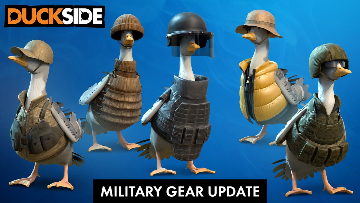 The flock are gearing themselves up with the Military Gear Update!

Ducks can now equip and wear all items of clothing, helmets and armor crafted or found around the archipelago 🦆 🪖

Find out more: steamcommunity.com/games/2682580/…