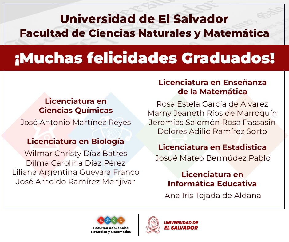 📷La Facultad de Ciencias Naturales y Matemática felicita a sus nuevos profesionales por haber culminado con éxito su formación académica.

¡Les deseamos éxitos en esta nueva etapa!