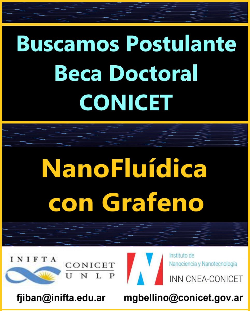 MartinGBellino's tweet photo. Junto con el crack  Francisco Ibañez @IniftaSensores buscamos Postulantes para Beca CONICET en el desafío de combinar NanoFluídica y Grafeno.

⏩ Si te interesa hacer el Doctorado en este tema de vanguardia con notables aplicaciones mandanos tu CV a los mails de contacto: https://t.co/yUPpJCsidy