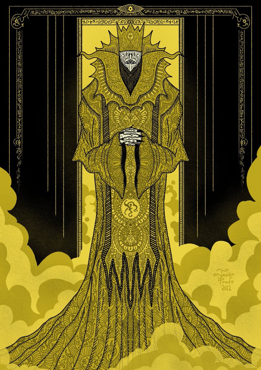 Feliz cumpleaños a Robert W. Chambers, autor de ficciones extrañas y terorríficas nacido un día como hoy de 1865. 

Aquí la ilustración que hice inspirado por el más terrible y enigmático de sus personajes: el Rey de Amarillo 🌕