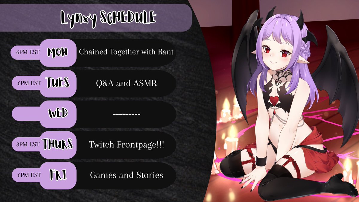 Running a bit late so I’m going live at 6:30pm today but this weeks schedule! Streaming with my big brother tonight and Twitch front-page on Thursday!