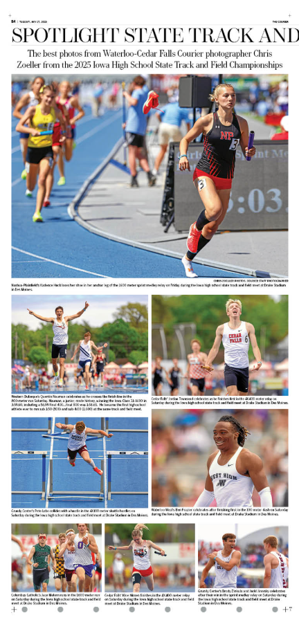 Jim Nelson (@nelley13) on Twitter photo Five pages of state track coverage in Tuesday's <a href="/wcfcourier/">The Courier</a> recapping the 2025 Iowa High School State Track and Field championships
Includes two pages of <a href="/CZoellerCourier/">Chris Zoeller</a> outstanding work.
Great contributions from <a href="/CadenShea32/">Caden Shea</a> <a href="/ChadHarberts/">Chad Harberts</a> <a href="/ethan_petrik/">Ethan Petrik</a> <a href="/Ben_Hutchens_/">Ben Hutchens</a> Five pages of state track coverage in Tuesday's <a href="/wcfcourier/">The Courier</a> recapping the 2025 Iowa High School State Track and Field championships
Includes two pages of <a href="/CZoellerCourier/">Chris Zoeller</a> outstanding work.
Great contributions from <a href="/CadenShea32/">Caden Shea</a> <a href="/ChadHarberts/">Chad Harberts</a> <a href="/ethan_petrik/">Ethan Petrik</a> <a href="/Ben_Hutchens_/">Ben Hutchens</a>