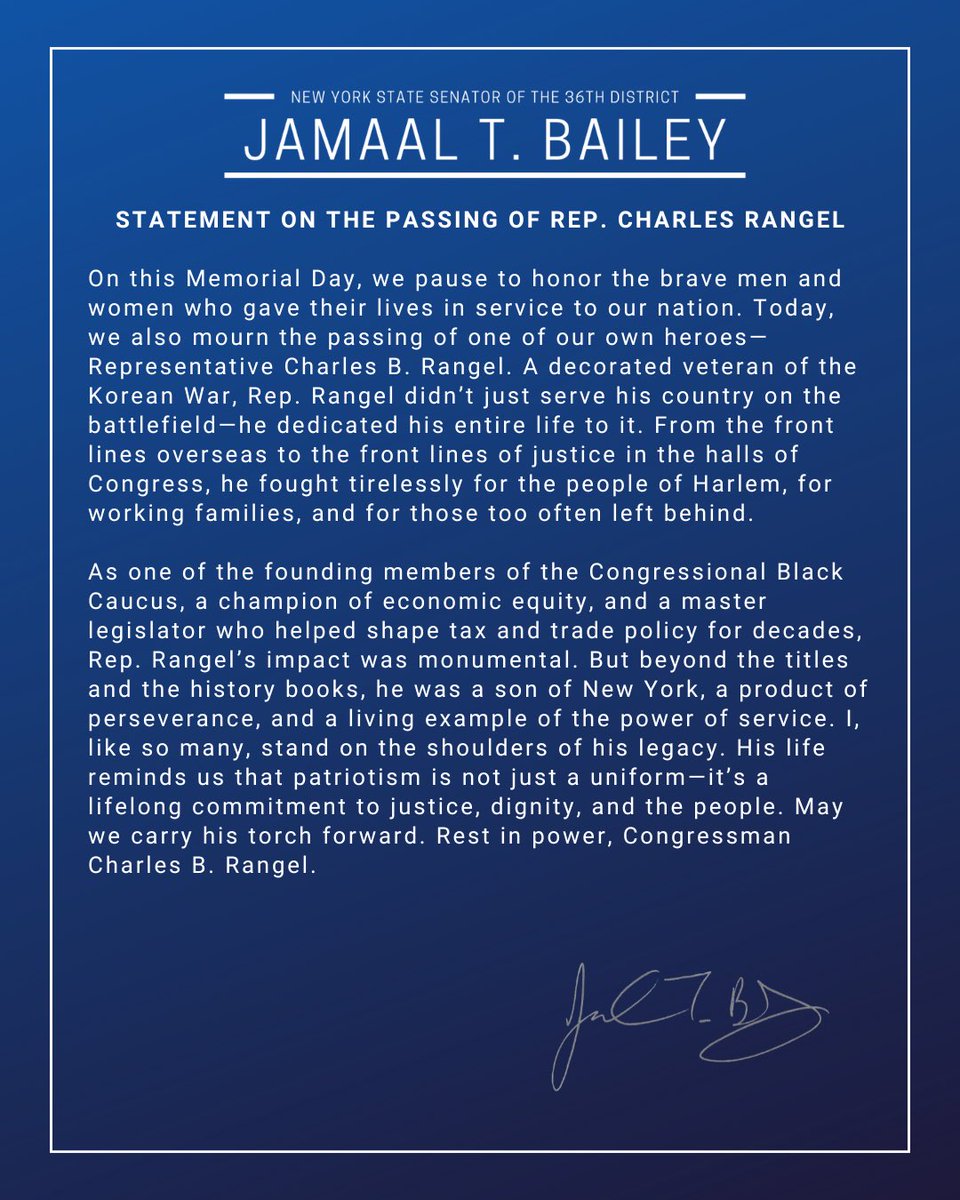 Statement on the Passing of Charles Rangel.