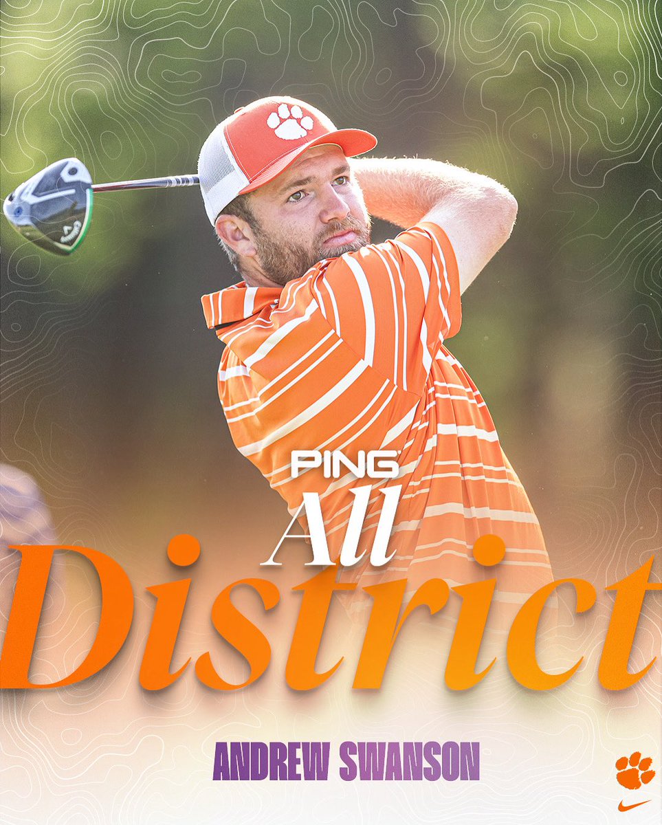 ClemsonMGolf's tweet image. Andrew Swanson has been named to the Ping All-District team.
He led in stroke average (71.63), top 10 finishes (4), rounds in 60s (10), rounds under par (15), and birdies (127). He had a 69.73 stroke average in final rounds of tournaments, among the best in Clemson history.