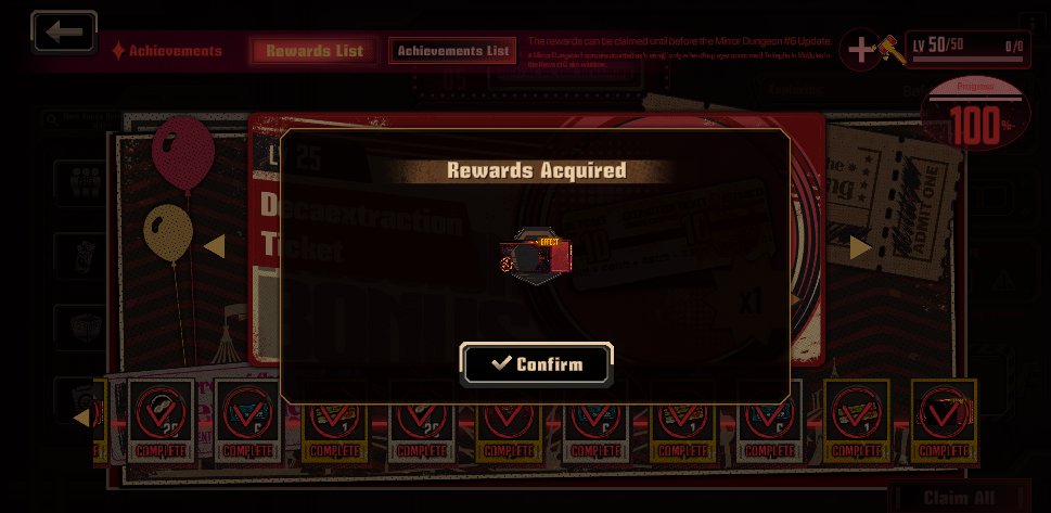 Need more variety in achievements next mirror dungeon, all other achievements were done in 16 mirror clears so the other 34 was just regular farming to get that last 50 clear one