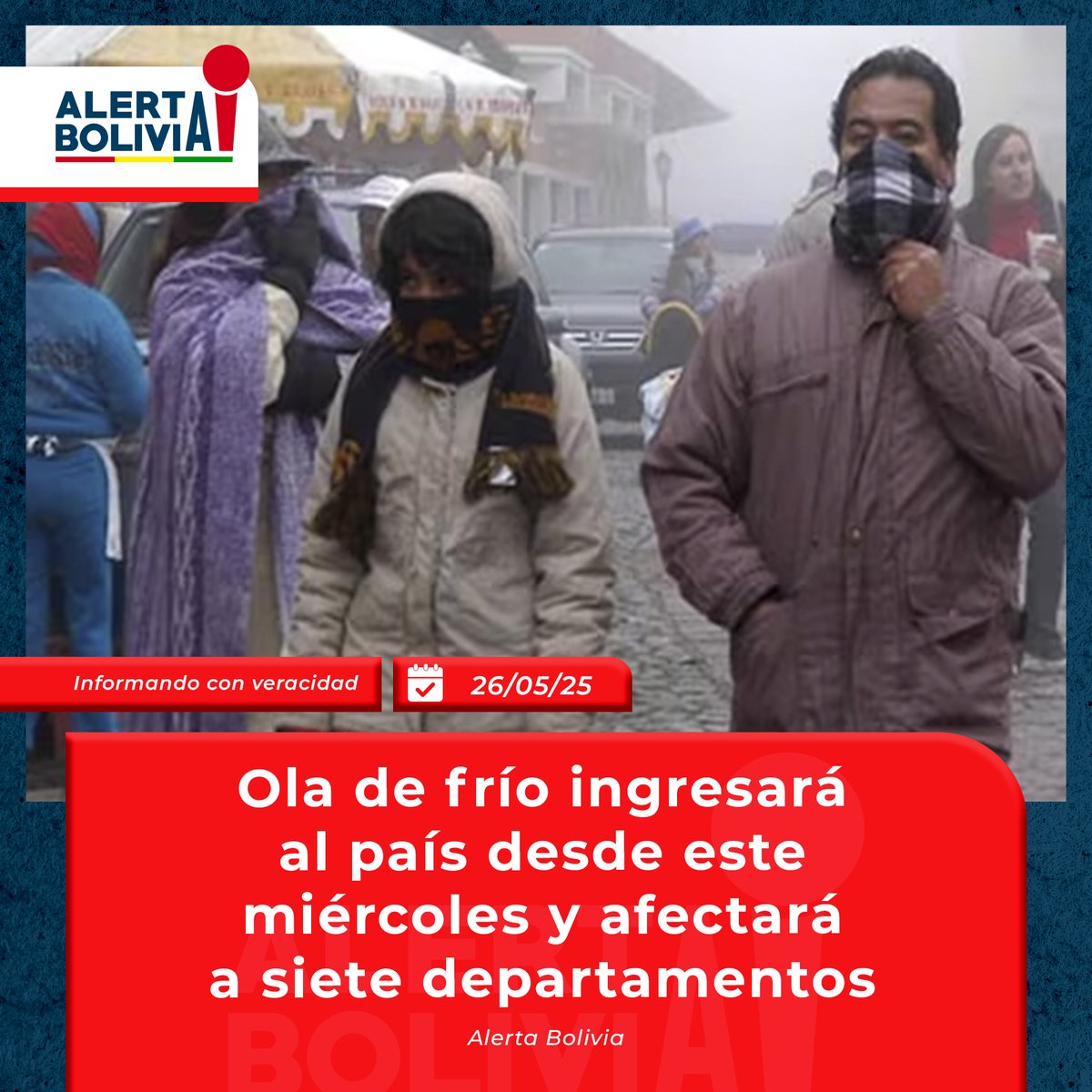 AlertBolOnline's tweet photo. 🚨Alerta Bolivia
#Bolivia

🥶 ¡Prepárate, Bolivia! Desde este miércoles llega una ola de frío polar que afectará a 7 departamentos con posibles heladas en valles y provincias 🌨️🧤❄️

#FrenteFrío #Senamhi #Bolivia #Heladas #AlertaRoja #Clima https://t.co/xZ4dCNQPQg