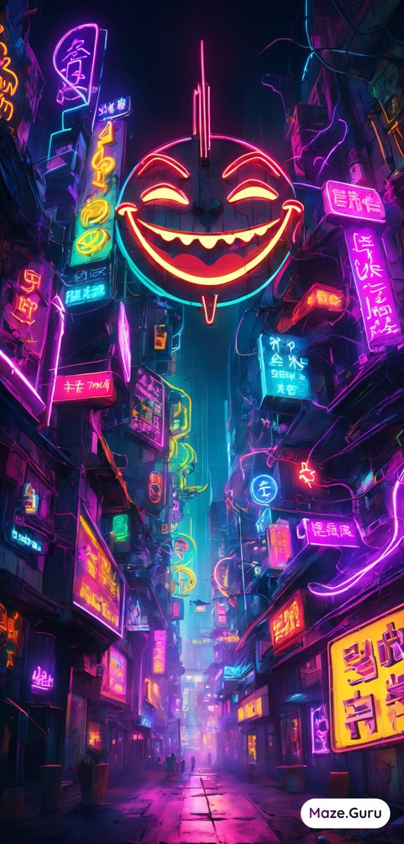 Max364548524061's tweet photo. This city doesn’t sleep — it watches.
Would you survive one night under that grin?

No rules. Just neon.
Comment if you’d walk in or run.

#Cyberpunk #NeonVibes #UrbanJungle

☠️⚡️
[Art: @mazeguru_ai] https://t.co/KqBeV5Xdt9
